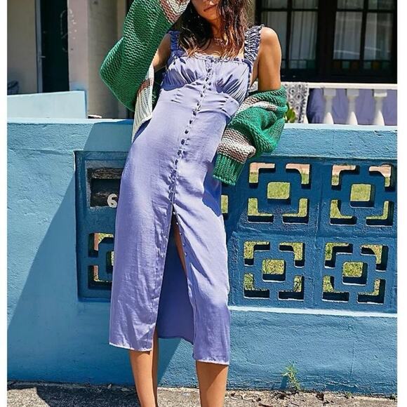 Free People Scorpio Shine Midi Dress Size Large Blue Lilac - Picture 3 of 14